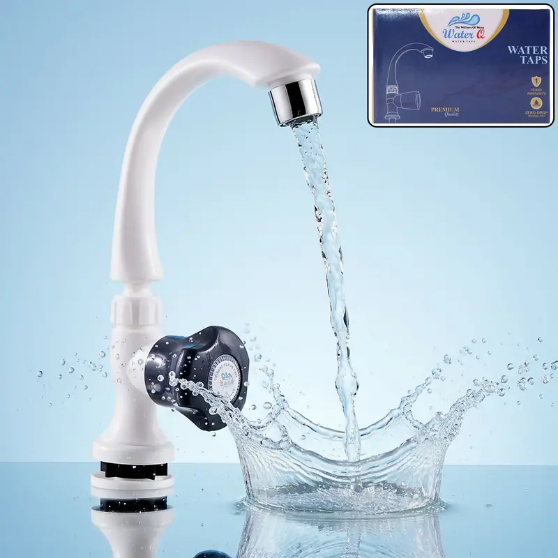 Swan-Neck Kitchen Faucet – White Plastic Sink Tap With Smooth Water Flow 1