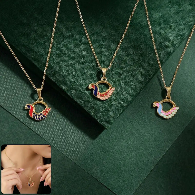 Swan Pendant Necklace – Colorful Enamel Detailing On Gold-Finished Chain 1