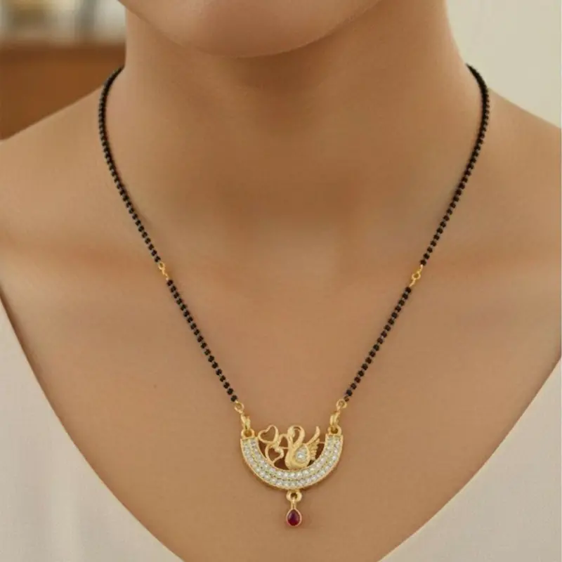 Swan-Shaped Gold Mangalsutra – Graceful Pendant With Gemstone Accents 1
