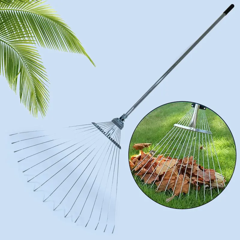 Telescopic Stainless Steel Garden Rake – Adjustable 115–152 Cm, Wide-Claw Lawn Broom 1