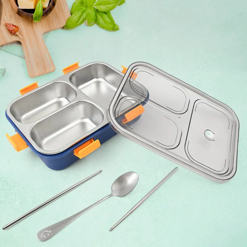 Three-Compartment Stainless Steel Lunch Box Set With Utensils 1
