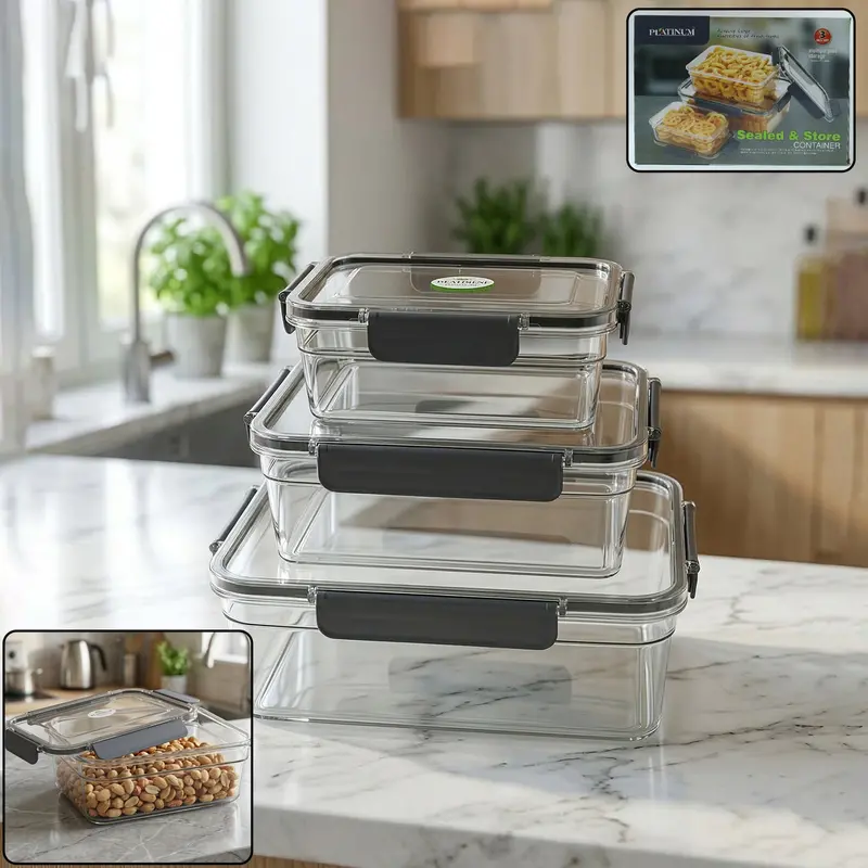 Three-Piece Airtight Food Storage Container Set (750 Ml / 1500 Ml / 2800 Ml) 1