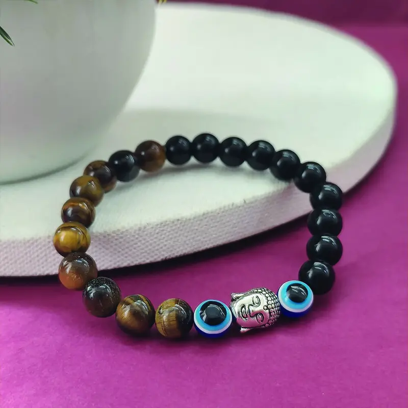 Tiger'S Eye Crystal Evil Eye Charm Bracelet With Stone Beads 1