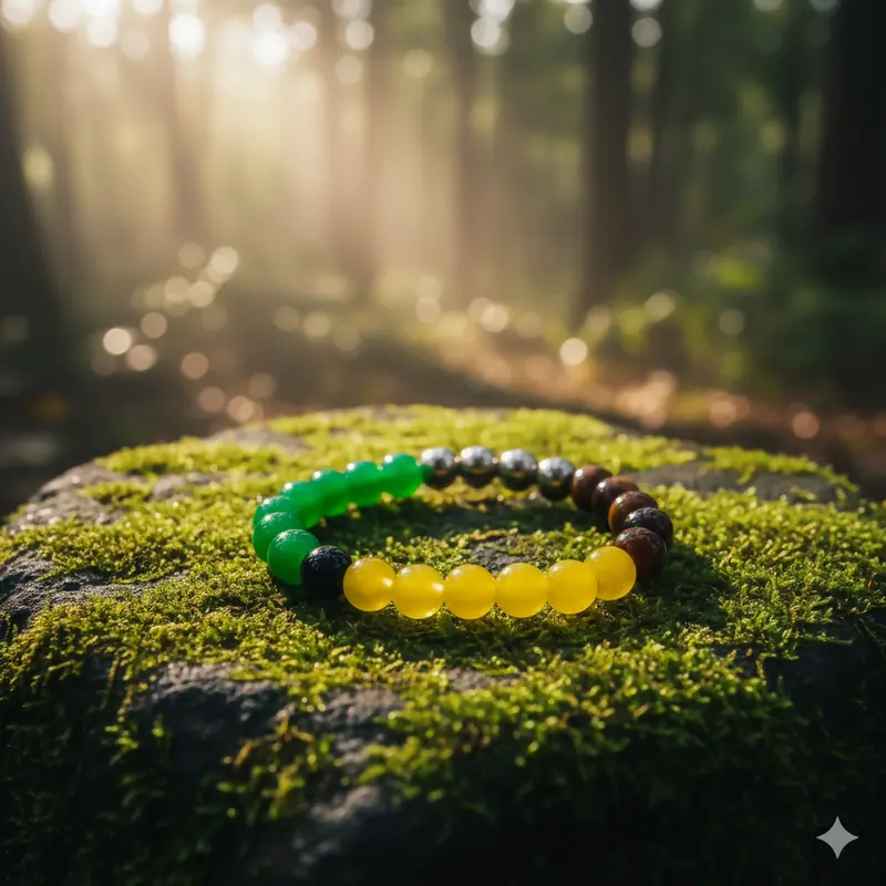 Tiger’S Eye & Yellow Crystal Beaded Bracelet – Natural Green Gemstone Design 1