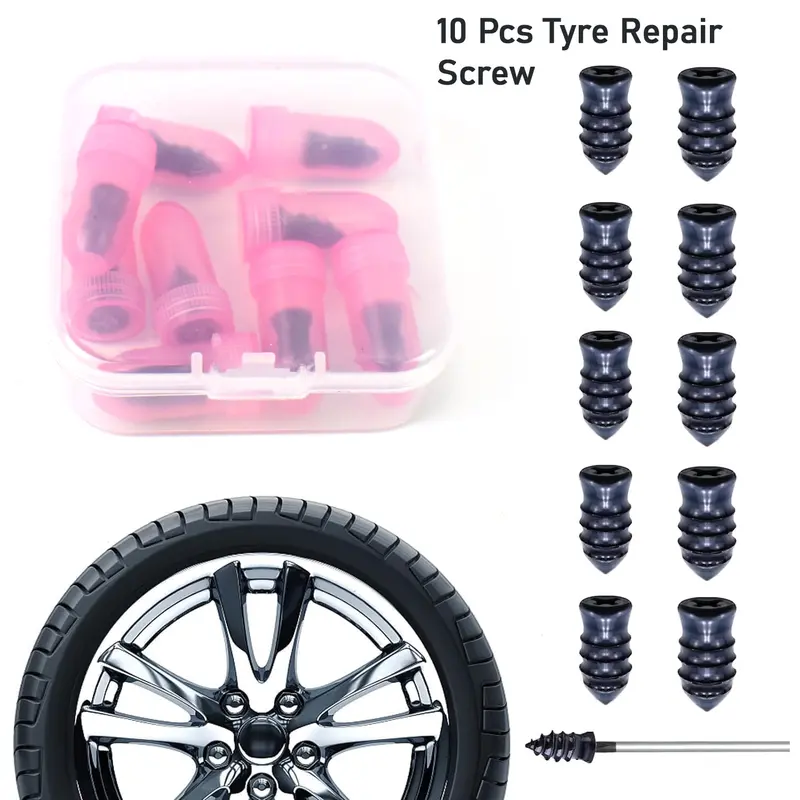 Tire Repair Kit – 10-Piece Rubberized Puncture Plugs For Cars, Bikes & Motorcycles 1