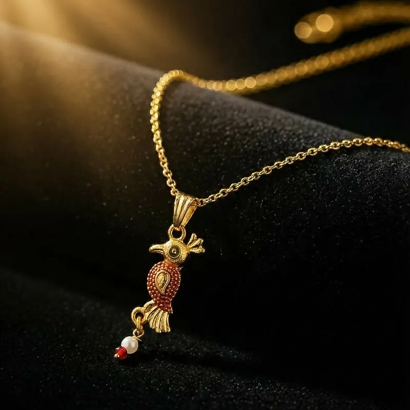 Traditional Bird Motif Pendant Necklace – Gold-Finished Chain For Women 1