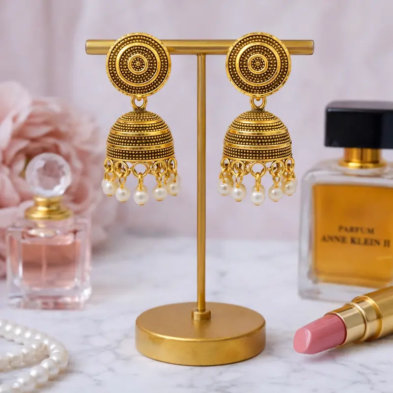Traditional Gold-Plated Jhumka Earrings – Classic Ethnic Jewelry For Women 1