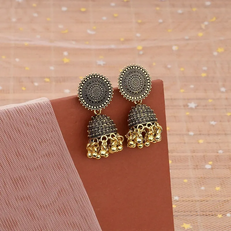 Traditional Gold-Tone Jhumka Earrings For Festive Wear 1