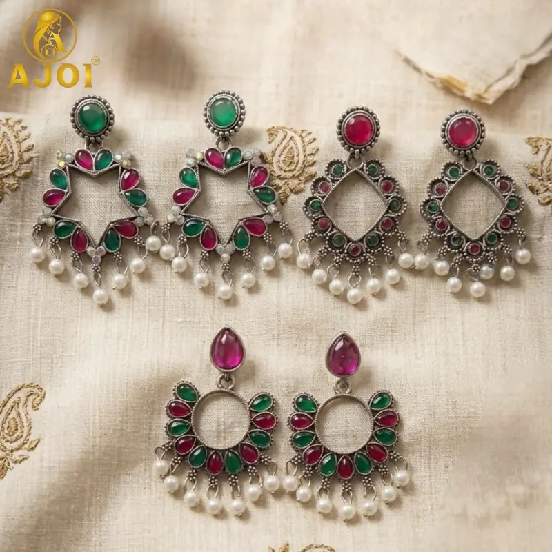 Traditional Kundan And Pearl Drop Earring Set – 3-Piece Collection 1
