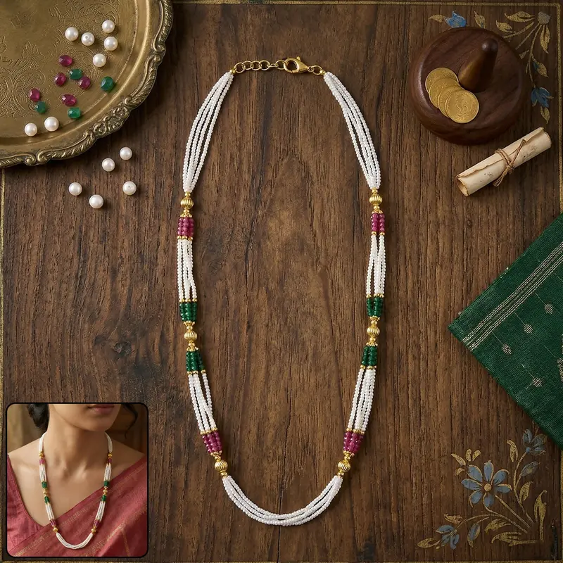 Traditional Mala Necklace With Gold-Tone Accents – Multi-Hue Beaded Prayer Jewelry 1