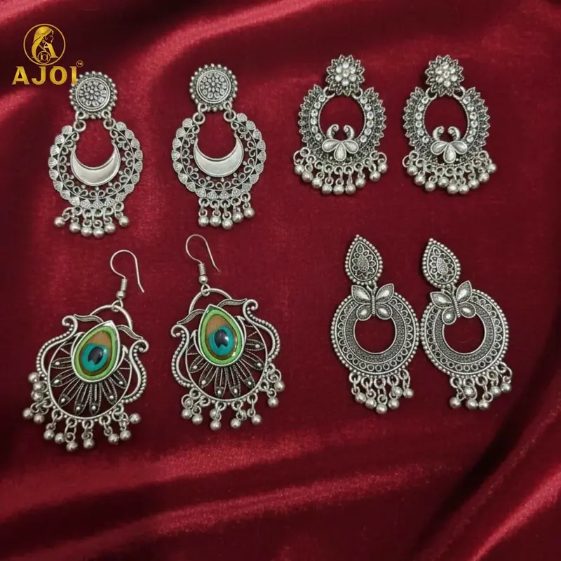 Traditional Oxidized Silver Earring Combo – Pack Of 4 For Women & Girls 1
