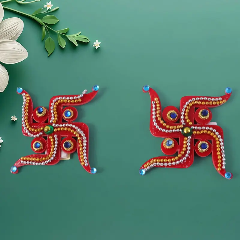 Traditional Swastik Door Hangings – Red Acrylic Pair For Puja & Festivals 1