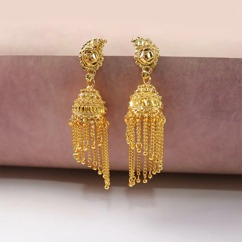 Traditional Tassel Jhumka Earrings – Festive Long-Chain Ethnic Earrings For Women & Girls 1