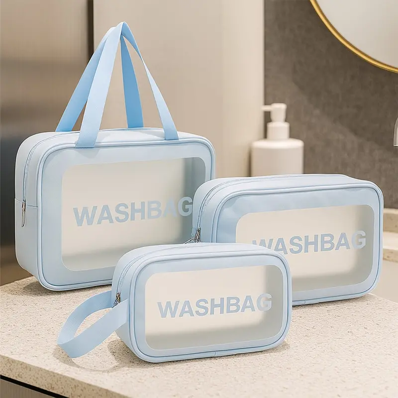 Transparent 3-In-1 Waterproof Toiletry Bag Set For Travel 1