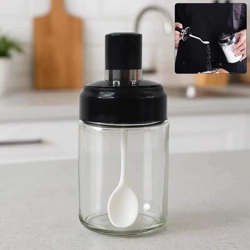 Transparent Glass Storage Jar With Integrated Spoon – 250Ml Kitchen Essential 1