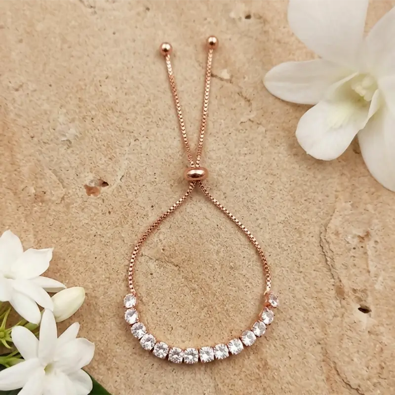 Trend-Driven Rose Gold Bracelet With Geometric Simulated Diamond Pattern 1