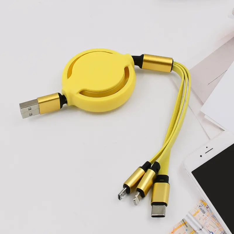 Tri-Port Retractable Charging Cable For Multiple Devices – Single Unit, Assorted Colors 1