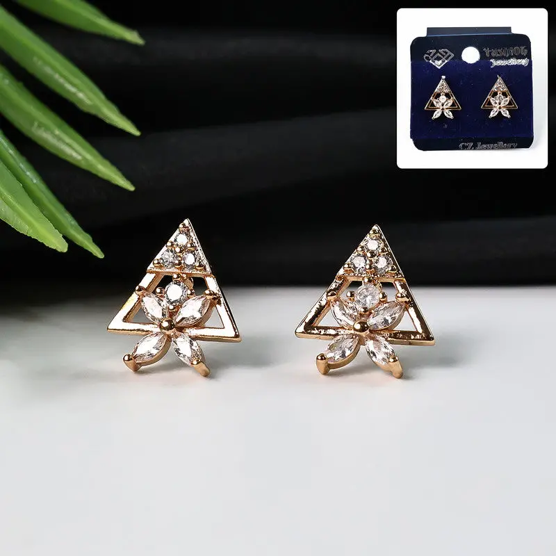 Triangle Floral Cz Stud Earrings – Trendy Geometric Women’S Ear Jewelry 1