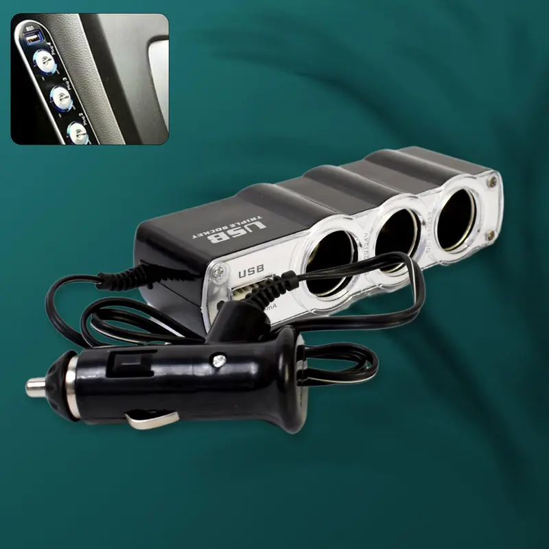 Triple-Port 12V Car Socket Splitter – Usb Charger + Lighter Adapter Combo 1