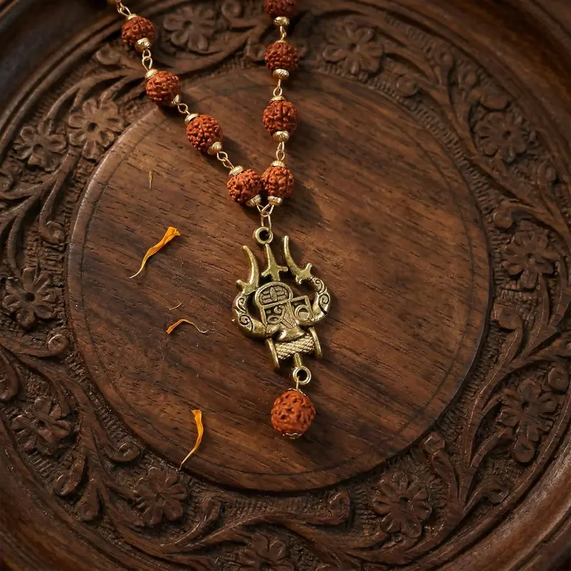 Trishul-Shiva Rudraksha Necklace – Handstrung Spiritual Mala With Sacred Symbol Pendant 1