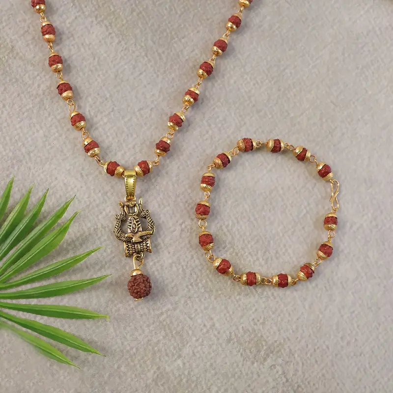 Trishul Shivling Pendant With Rudraksha Bead Necklace – Devotional Jewelry Set 1