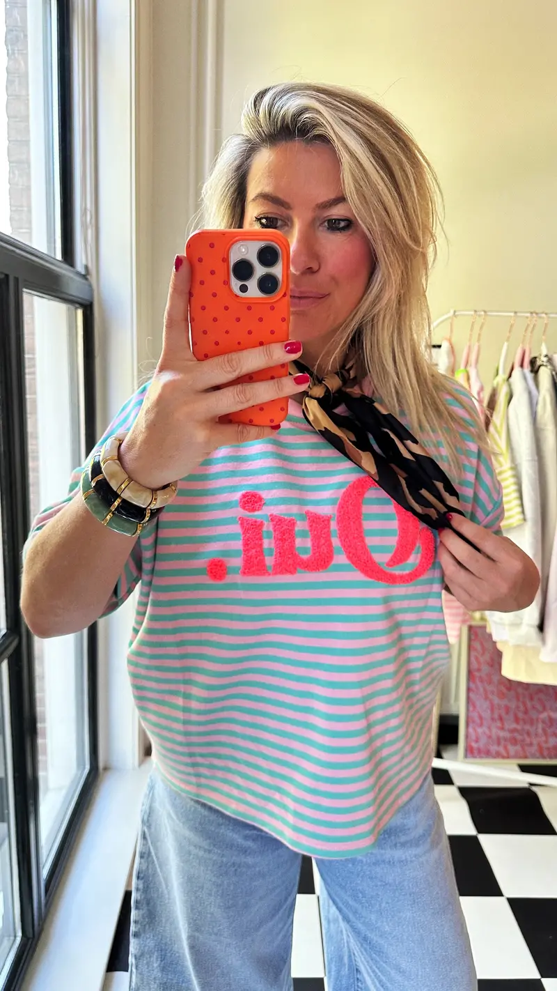Turquoise And Rose Striped Lightweight T-Shirt 1