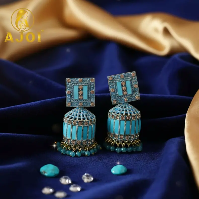 Turquoise Blue Designer Drop Earrings – Artisan-Crafted Stone Accent Pair 1
