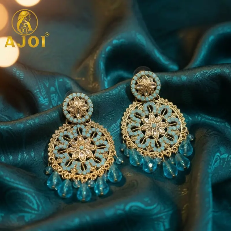 Turquoise Blue Floral Drop Earrings 1