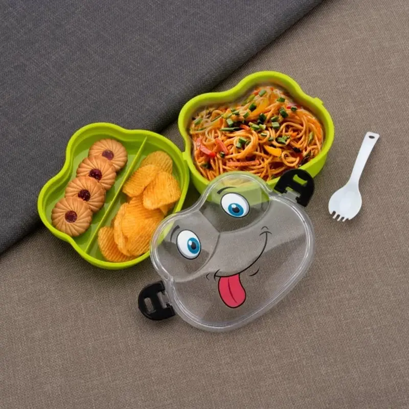 Two-Tier Frog-Shaped Lunch Container With Built-In Spoon – Vibrant Color Options (1 Piece) 1