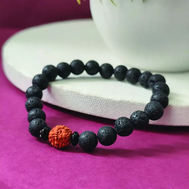 Unisex Rudraksha And Lava Stone Beaded Bracelet 1