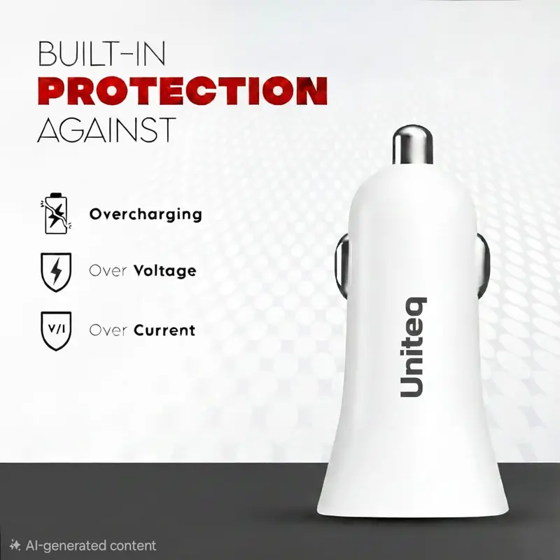 Uniteq 65W Dual-Port Car Charger – Fast Charging Adapter (White) 1
