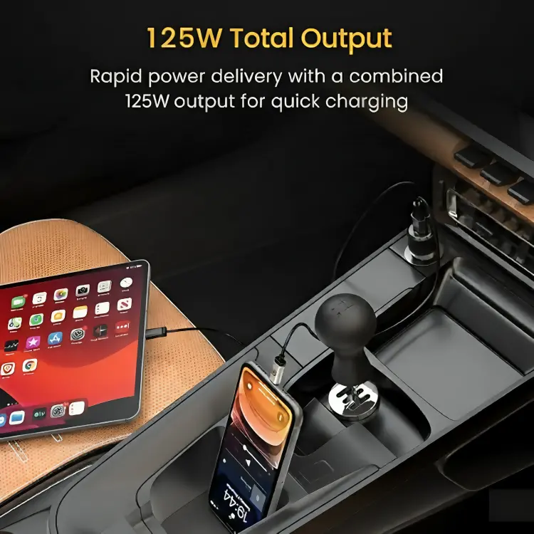 Uniteq Clearx 125W Dual-Port Car Charger – Usb-C Pd + Usb-A (Black) 1