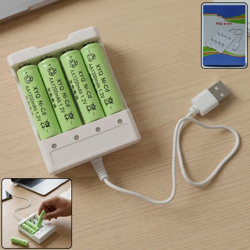 Usb-Rechargeable Aa Battery Charger Kit With 4 Pre-Installed Batteries 1