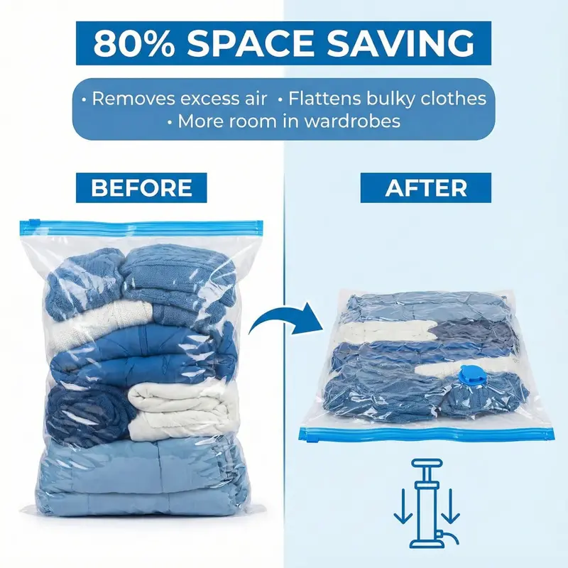 Vacuum Compression Storage Bags – Space-Saving Travel & Closet Kit (5-Pack) 1