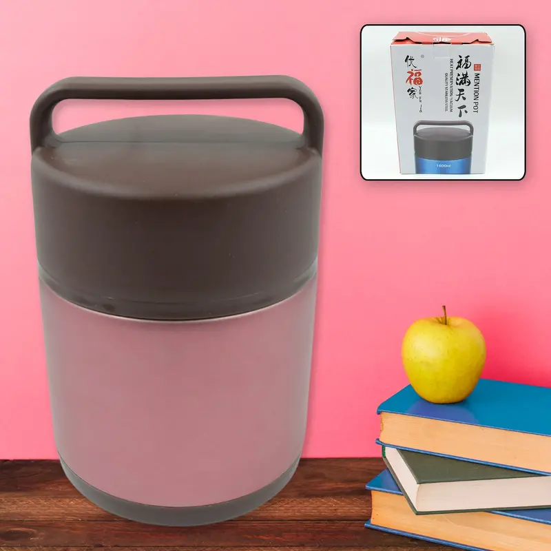 Vacuum-Insulated Stainless Steel Lunch Box – Leakproof 1600Ml Food Jar With Folding Spoon & Carry Handle 1