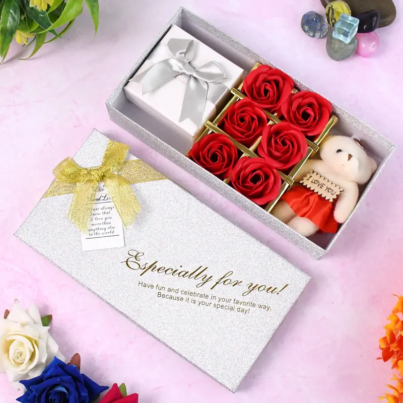 Valentine’S Day Gift Box – Scented Rose Arrangement + Plush Teddy 1
