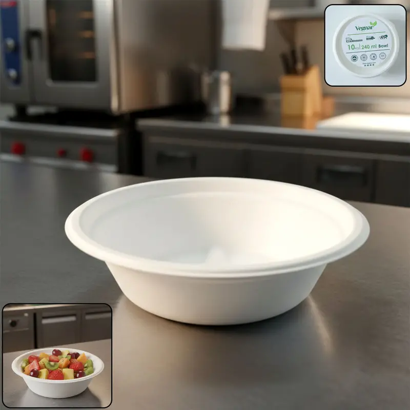 Vegnar Compostable Bagasse Bowls – 240 Ml Serving Dish (10-Pack) 1