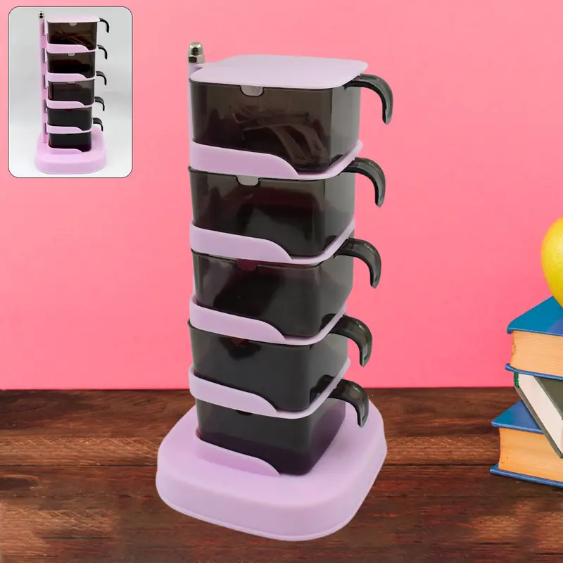Vertical Rotating Spice Organizer – 5-Tier Stackable Seasoning Rack With Measuring Spoons 1