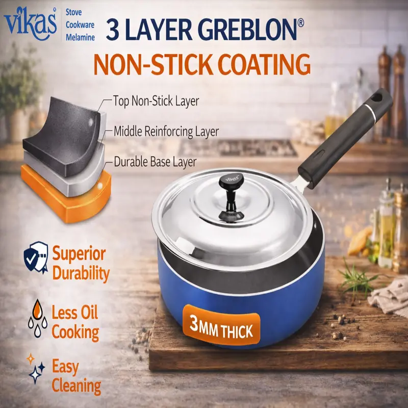 Vikas Heavy-Gauge Fry Pan With Ergonomic Handle & Tempered Glass Lid 1