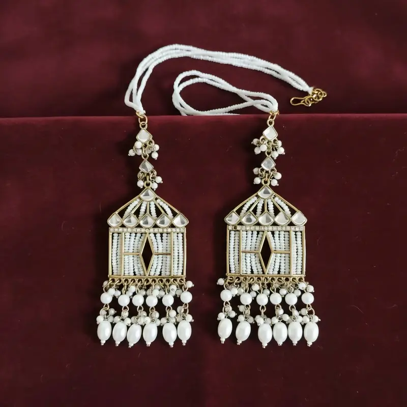 Vintage Birdcage Kundan And Pearl Statement Earrings With Beaded Chains 1