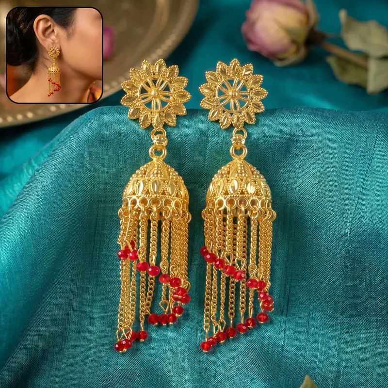 Vintage Gold-Plated Jhumka Earrings With Pearl Embellishments – Heritage-Inspired Accessories 1