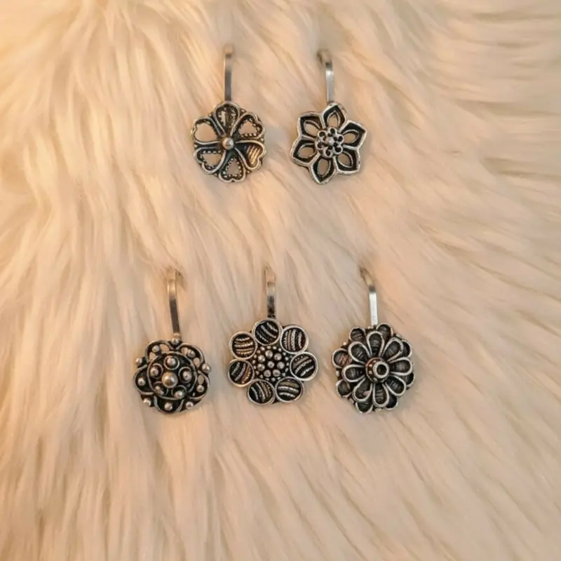 Vintage Oxidized Flower Nose Pins – Set Of 5 For Women & Girls 1