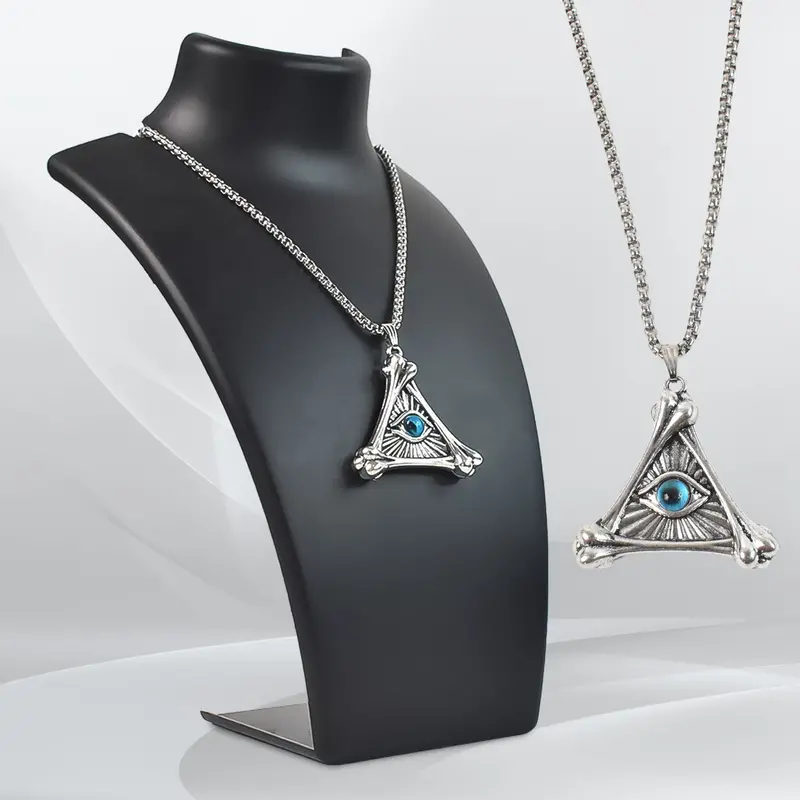 Vintage Silver-Plated Evil Eye Triangle Pendant – Protective Necklace 1