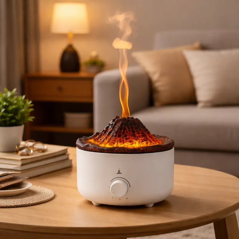 Volcano-Style Ultrasonic Humidifier & Aroma Diffuser – Flame Visual Effect 1
