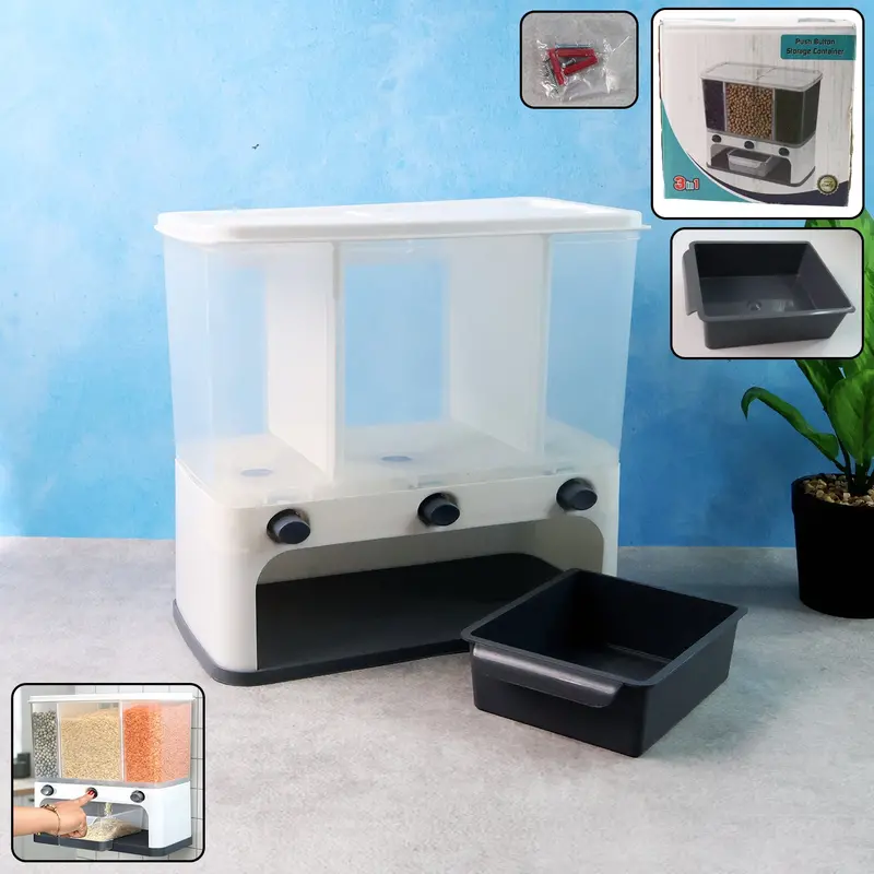 Wall-Mounted Cereal Dispenser – 3-In-1 Push-Button Kitchen Organizer 1