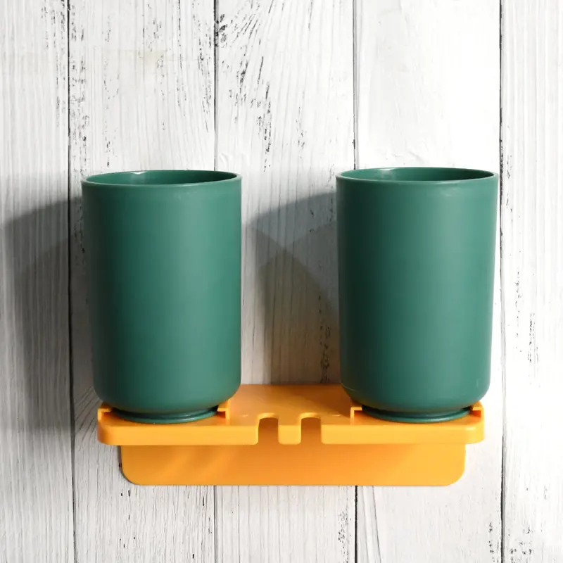 Wall-Mounted Toothbrush Holder With Dual Cup Slots And Drainage 1