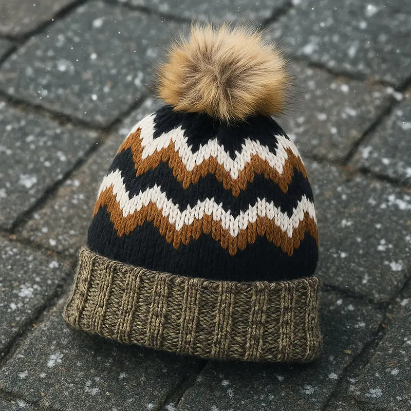 Warm Woolen Winter Beanie – Black Knit Hat With Faux Fur Lining (Assorted Designs) 1