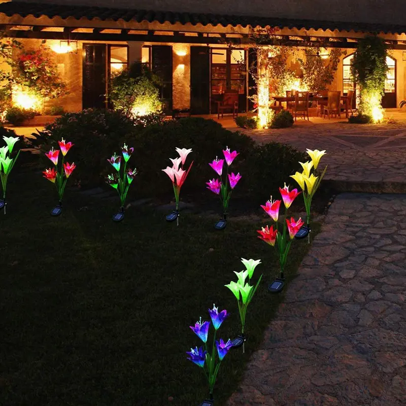Waterproof Solar Lily Stake Lights – 2-Pack Outdoor Landscape Lighting 1