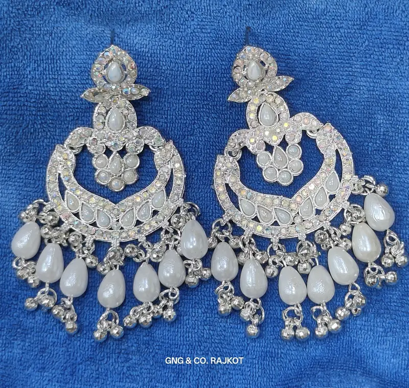 White Gold Plated Jhumka Earrings – Traditional Indian Design 1