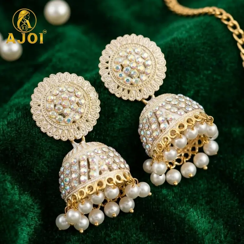 White Pearl Jhumka Earrings – Gold-Plated Ethnic Design With Elegant Finish 1